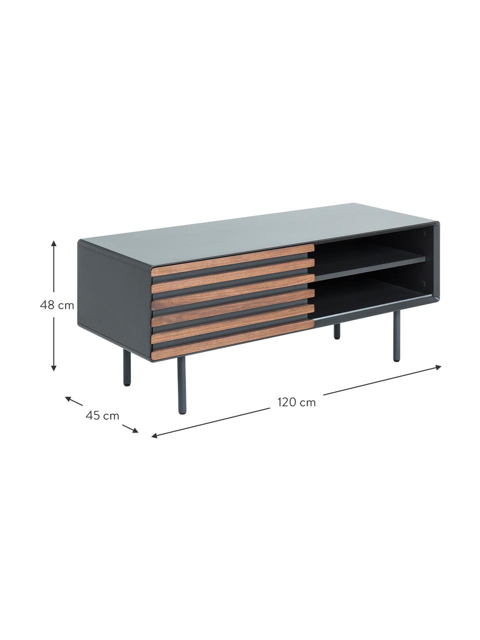 TV-Lowboard Kesia mit Walnussfurnier, Graphit, Walnussholz, 120 x 49 cm