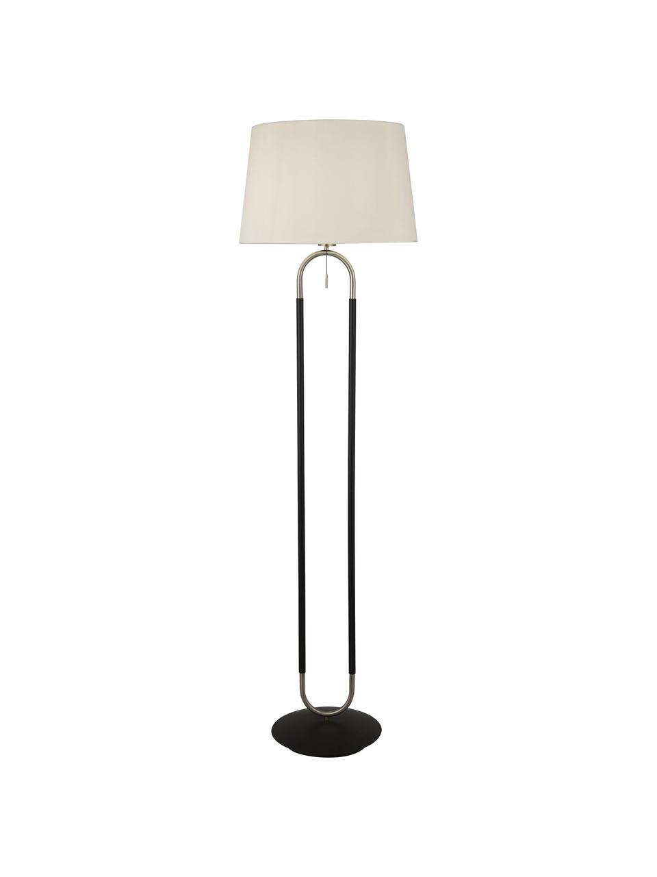 Stojací lampa se sametovým stínidlem Satina, Bílá, černá, stříbrná, Ø 45 cm, V 161 cm