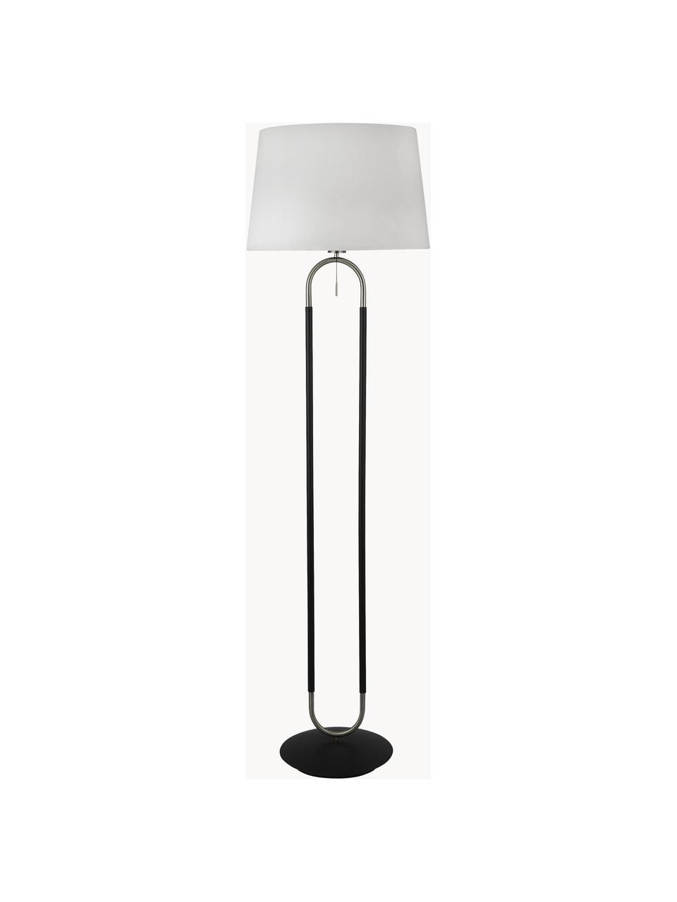 Stojací lampa se sametovým stínidlem Satina, Bílá, černá, stříbrná, Ø 45 cm, V 161 cm