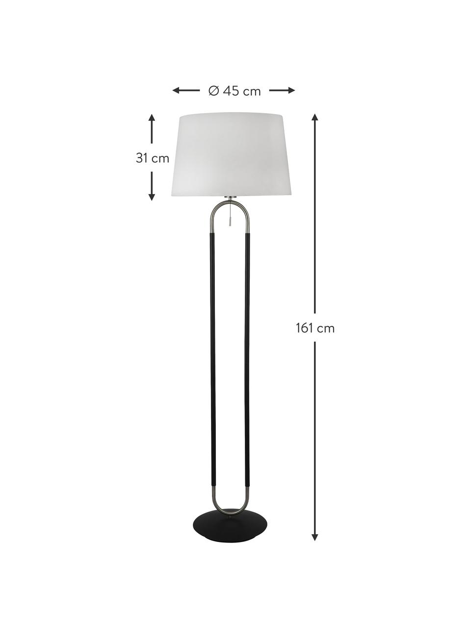 Stojací lampa se sametovým stínidlem Satina, Bílá, černá, stříbrná, Ø 45 cm, V 161 cm