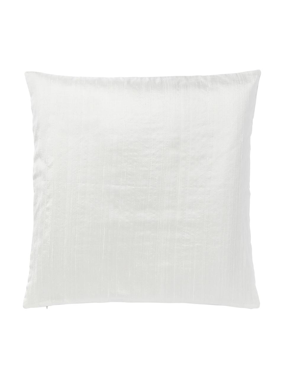 Funda de cojín de algodón y seda Aryane, Parte delantera: 100% seda, Parte trasera: 100% algodón, Blanco, An 45 x L 45 cm