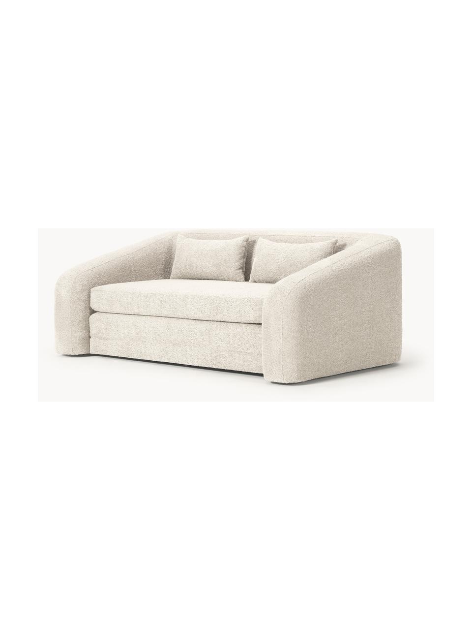 Schlafsofa Eliot (2-Sitzer) aus Teddy-Bouclé, Bezug: Teddy-Bouclé (100 % Polye, Gestell: Spanplatte, Kiefernholz, Teddy-Bouclé Off White, B 180 x T 100 cm