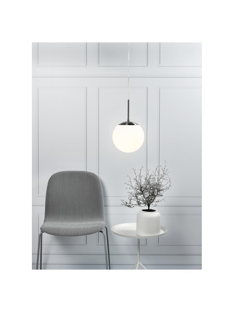 Kleine hanglamp Cafe van opaalglas, Lampenkap: wit, Decoratie: metaal, Baldakijn: kunststof, Wit, zilverkleurig, Ø 20  x H 33 cm