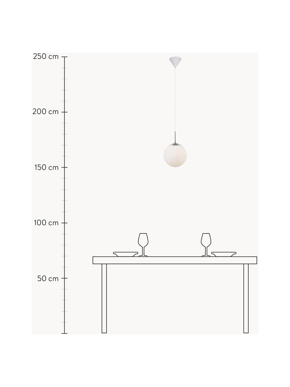 Kleine hanglamp Cafe van opaalglas, Lampenkap: opaalglas, Decoratie: metaal, Wit, zilverkleurig, Ø 20  x H 33 cm