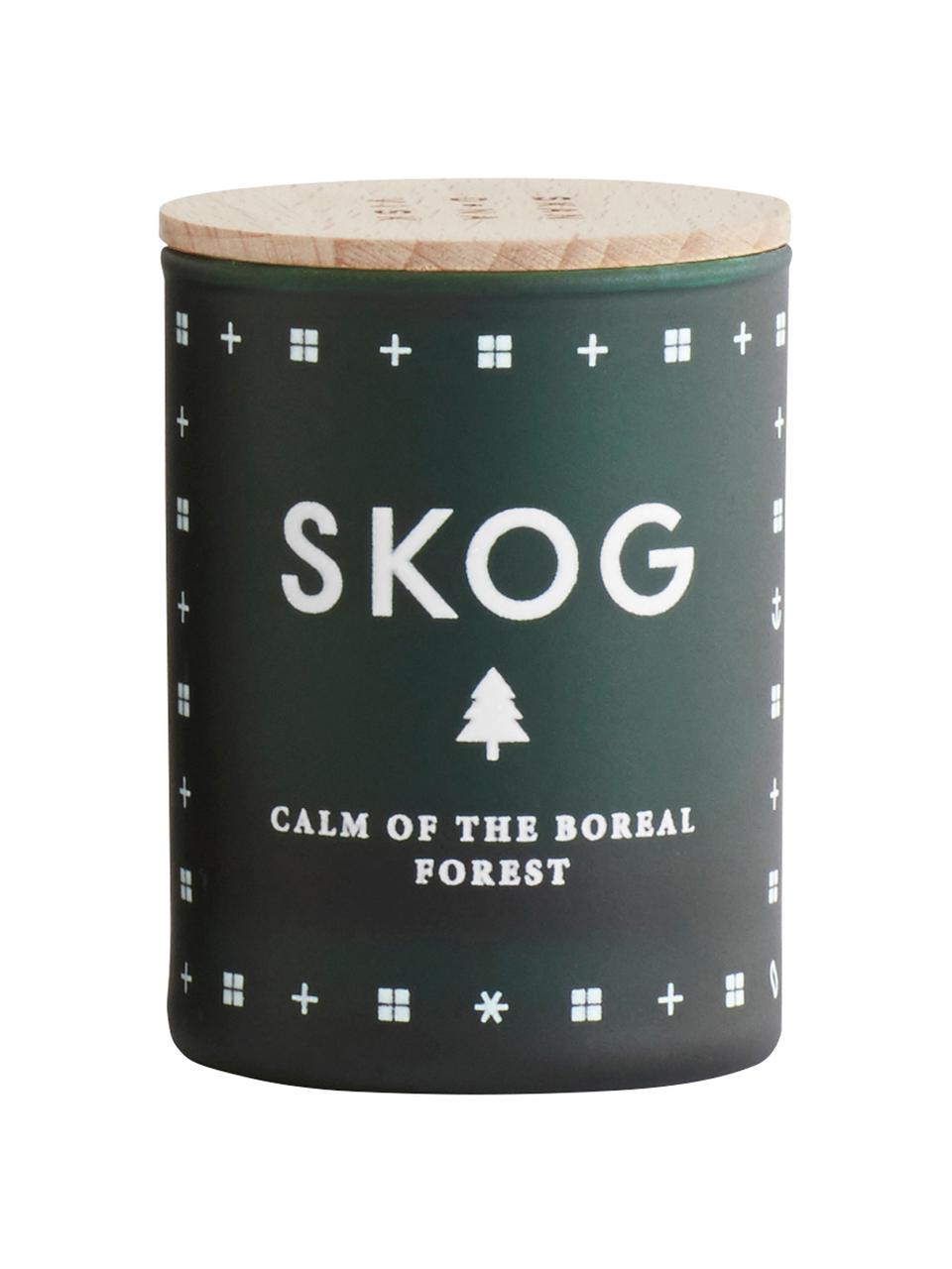Vela perfumada Skog (agujas de pino), Recipiente: vidrio, Tapa: madera de haya, Verde pino, Ø 4 x Al 6 cm
