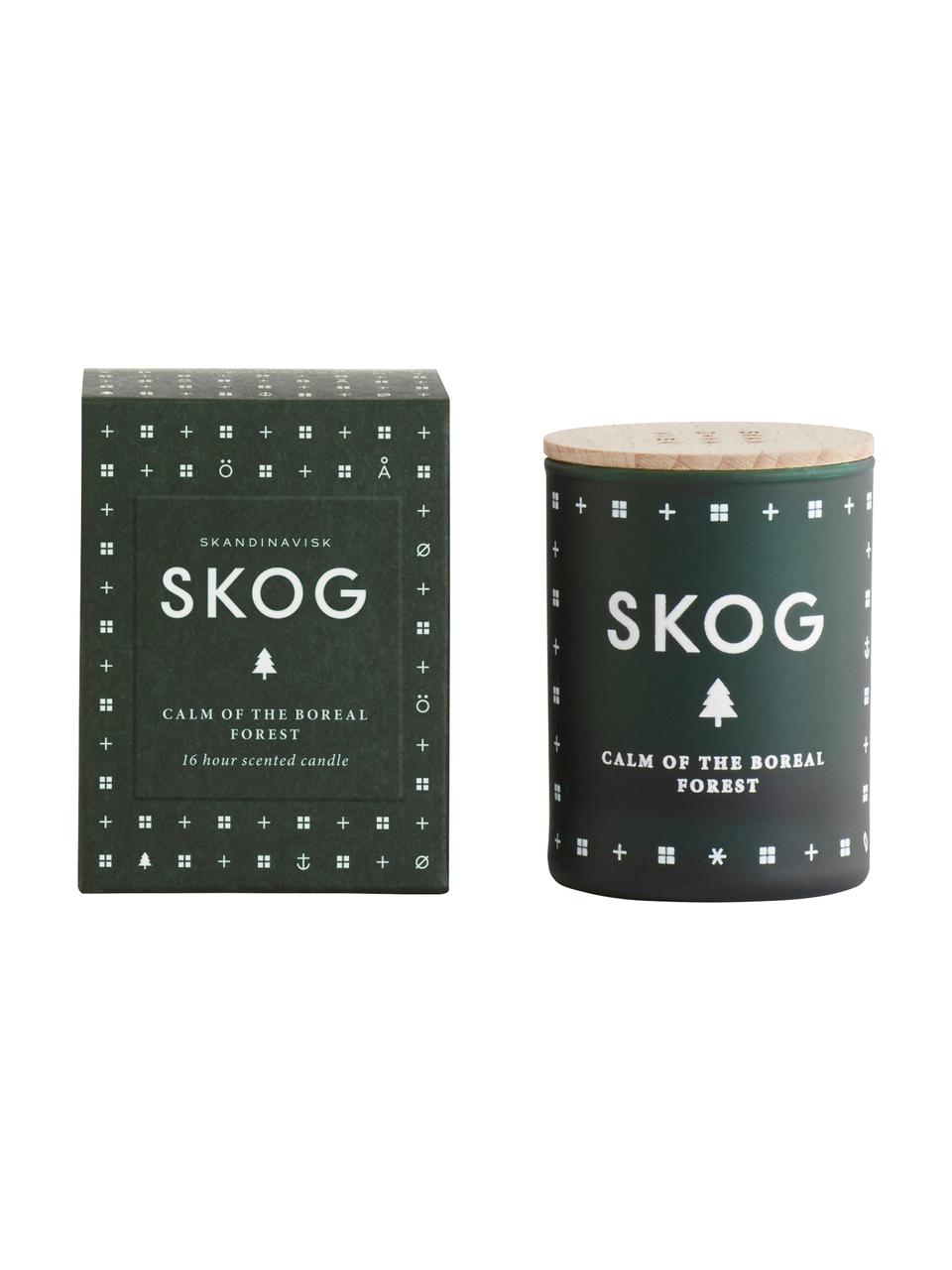 Vela perfumada Skog (agujas de pino), Recipiente: vidrio, Tapa: madera de haya, Verde pino, Ø 4 x Al 6 cm