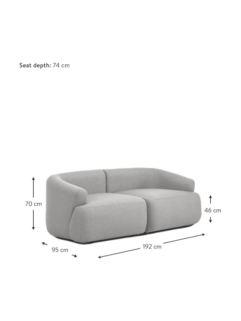Modulares Sofa Sofia (2-Sitzer), Bezug: 100% Polypropylen Der hoc, Gestell: Massives Kiefernholz, Spa, Füße: Kunststoff, Webstoff Grau, B 192 x T 95 cm