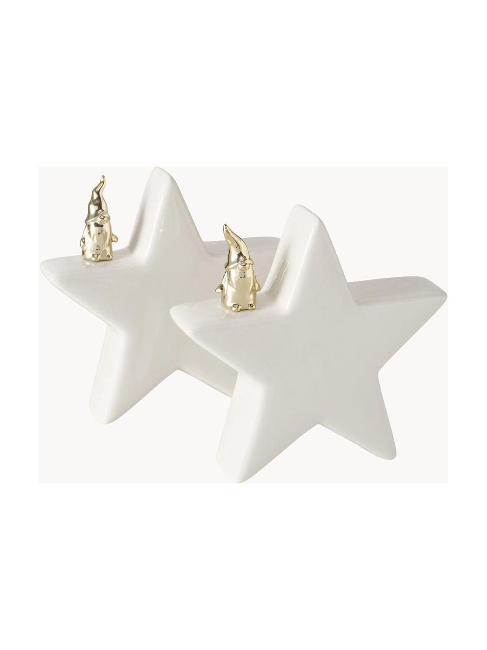 Deko-Sterne Cornie in Weiß H 15 cm, 2 Stück, Steingut, Weiß, Goldfarben, B 15 x H 15 cm
