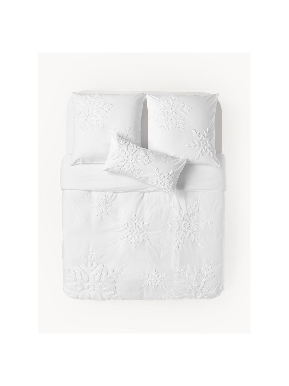 Housse de couette en percale de coton flocons de neige tuftés Vidal, Blanc, larg. 200 x long. 200 cm