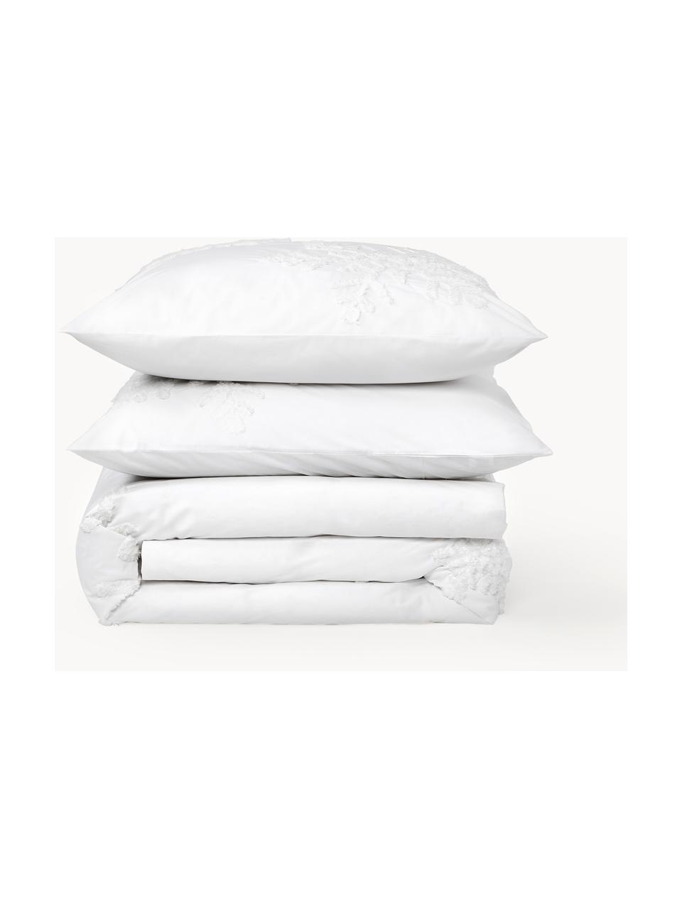 Housse de couette en percale de coton flocons de neige tuftés Vidal, Blanc, larg. 200 x long. 200 cm