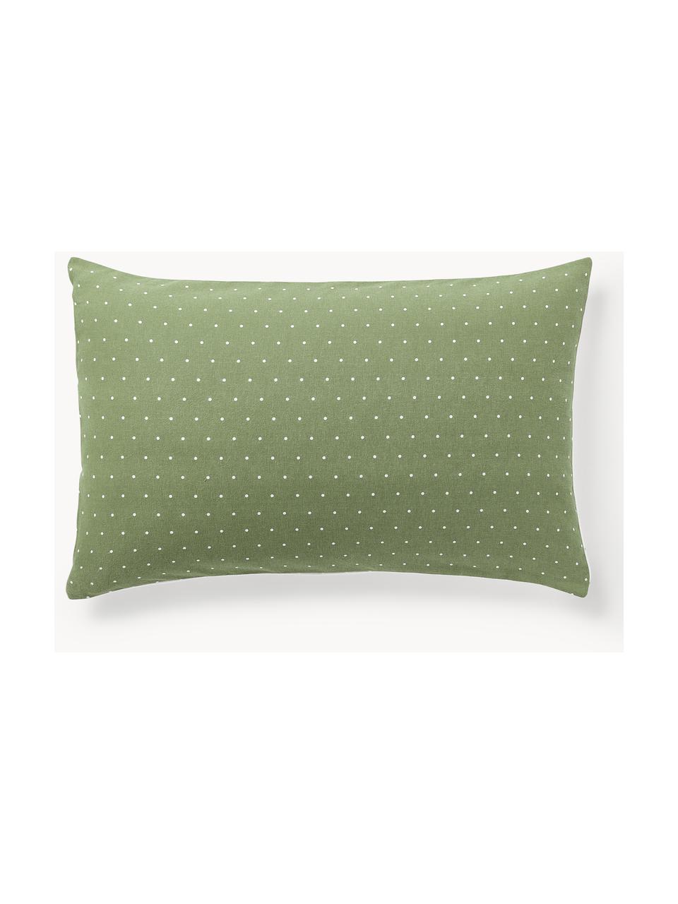 Copricuscino reversibile in flanella a pois Betty, Verde oliva, bianco, Larg. 50 x Lung. 80 cm