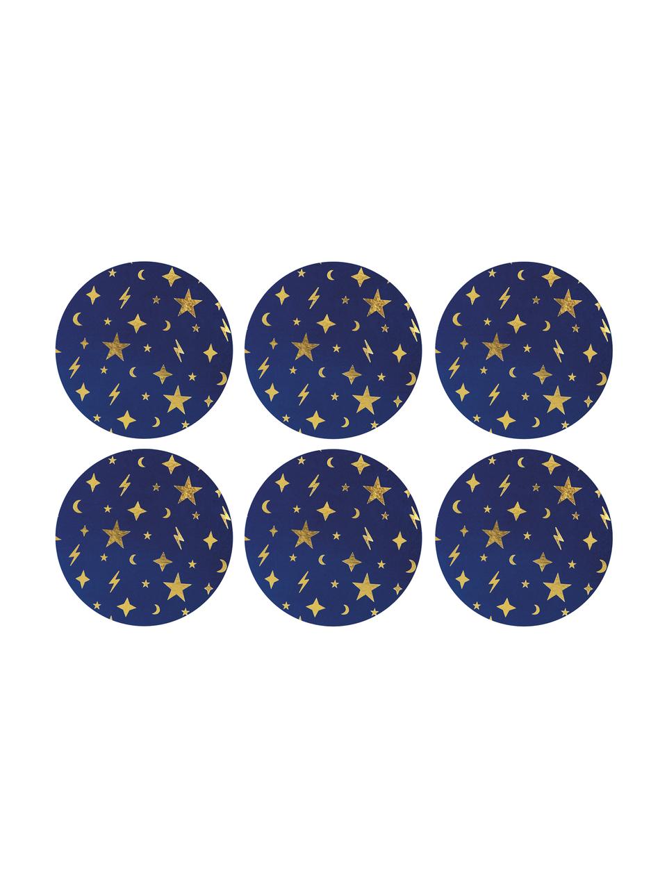 Onderzetters Etoiles, 6 stuks, Kurk, Blauw, goudkleurig, Ø 10 cm