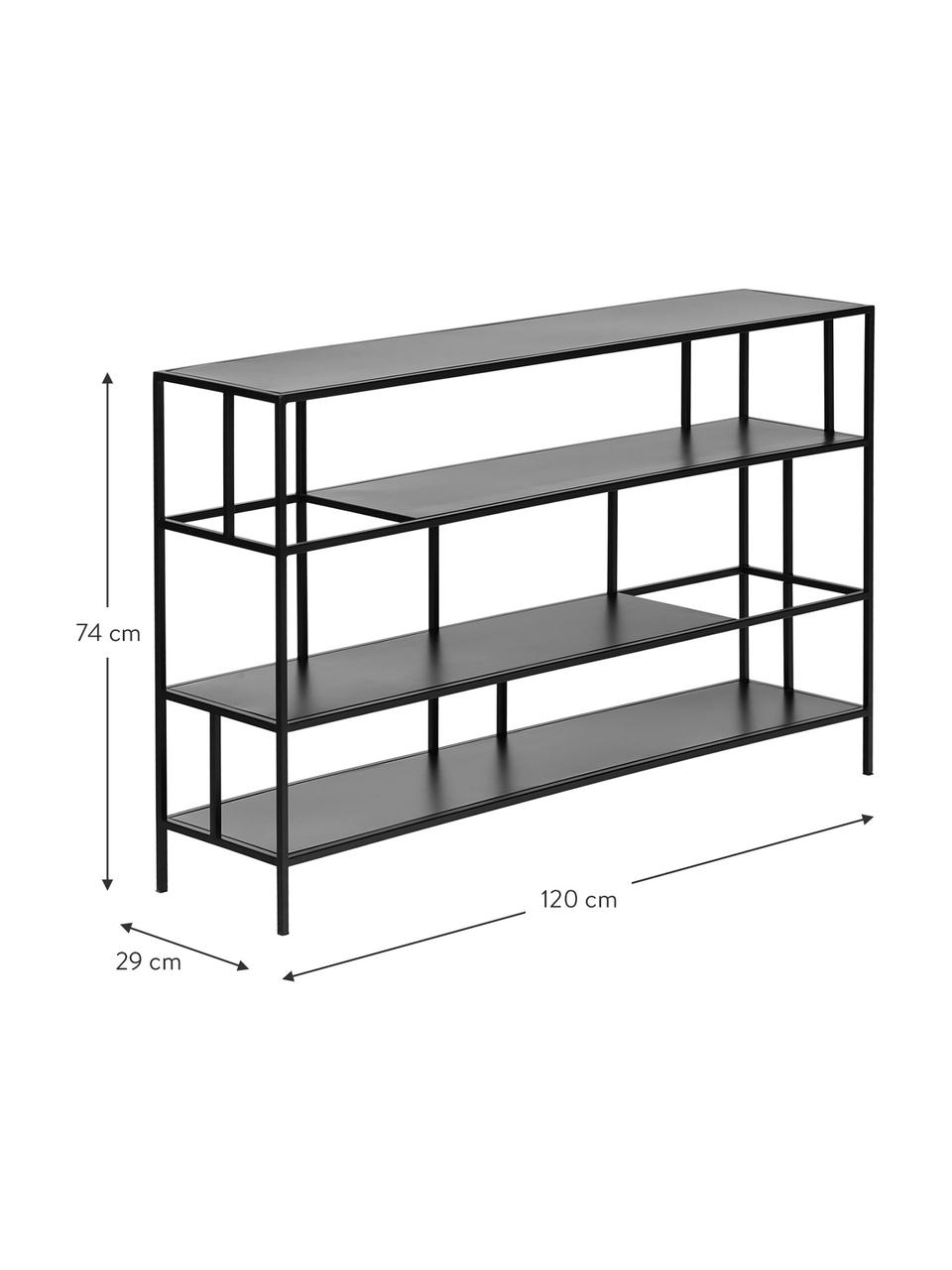 Kovový regál Sheldon, Kov s práškovým nástřikem, Matná černá, Š 120 cm, V 74 cm