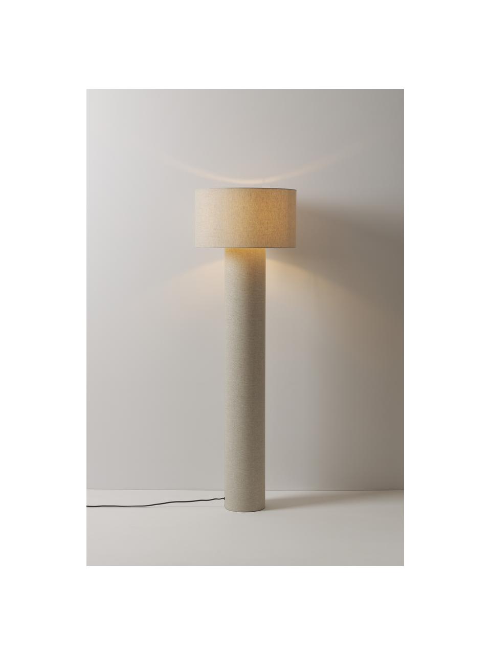Lámpara de pie Ron, Pantalla: lino, Estructura: metal con pintura en polv, Cable: cubierto en tela, Beige, Ø 47 x Al 149 cm