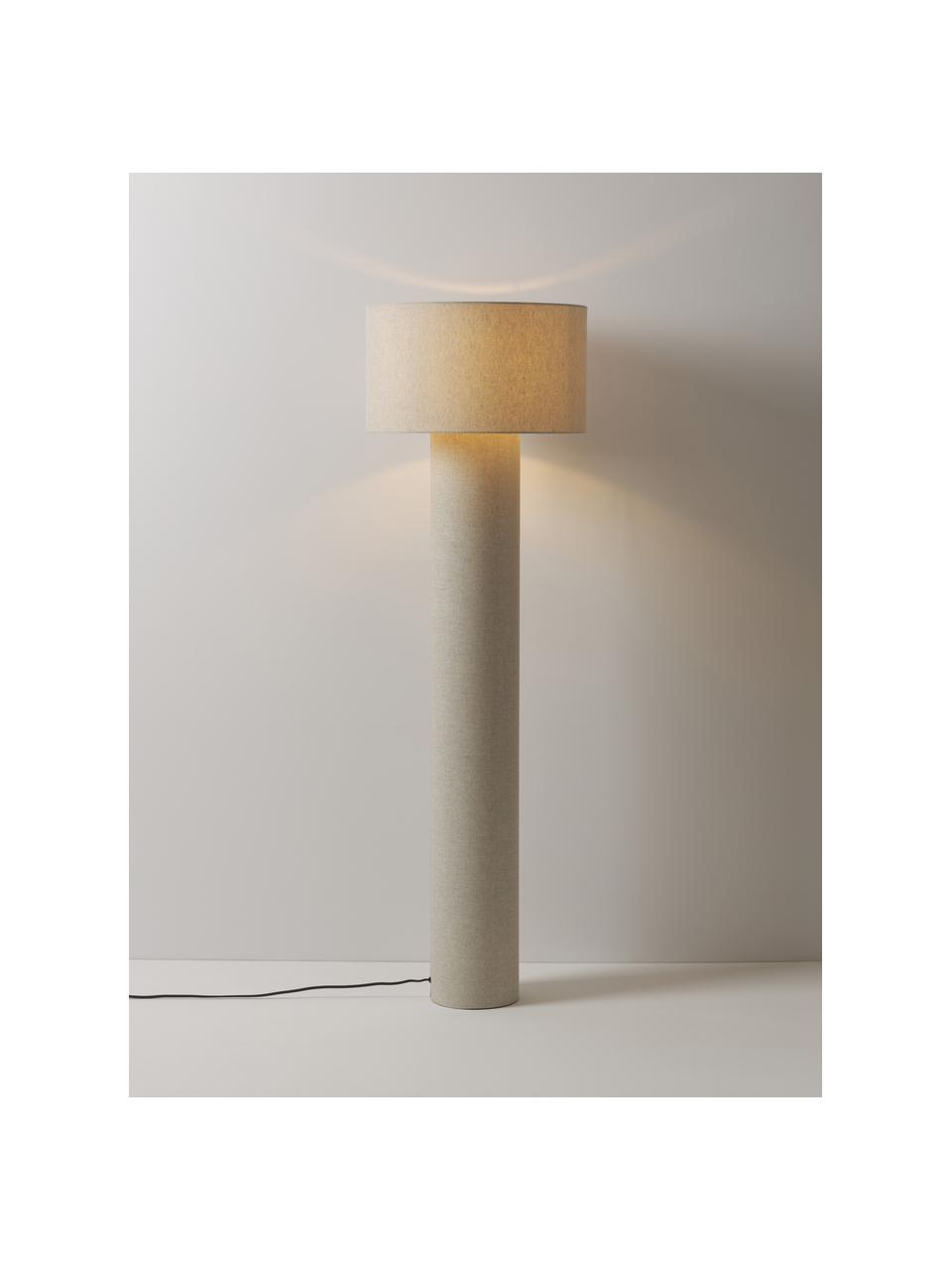 Lámpara de pie de lino Ron, Pantalla: lino, Estructura: metal con pintura en polv, Cable: cubierto en tela, Beige claro, Al 149 cm