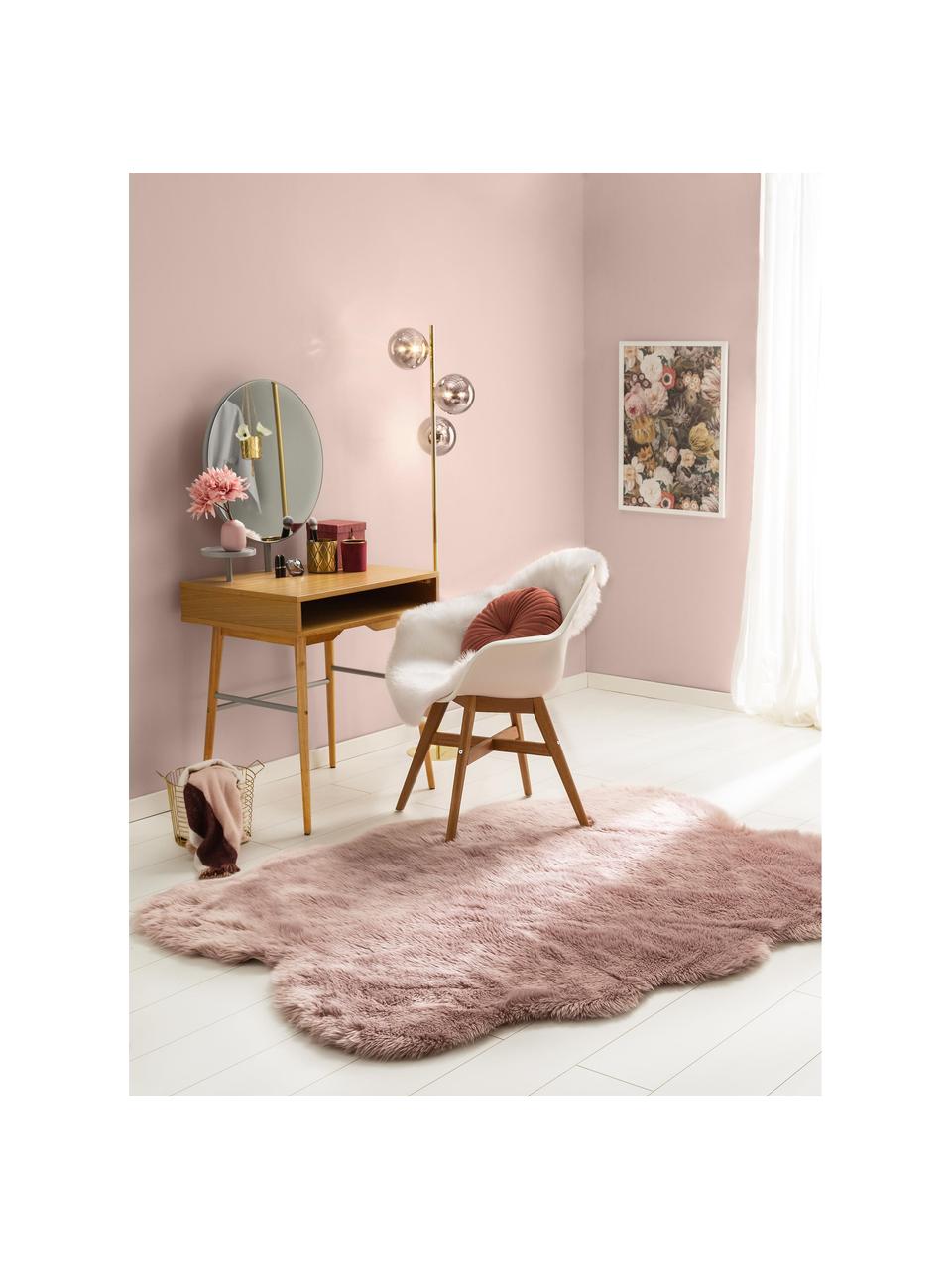Pluizige imitatie schapenvacht Elmo in roze, glad, Bovenzijde: 50% acryl, 50% polyester, Onderzijde: polyester, Roze, B 140 x L 200 cm (maat S)