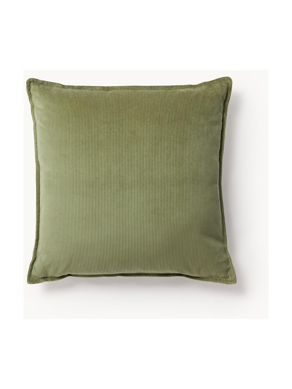 Coussin canapé en velours côtelé Lennon, Velours côtelé vert olive, larg. 70 x long. 70 cm