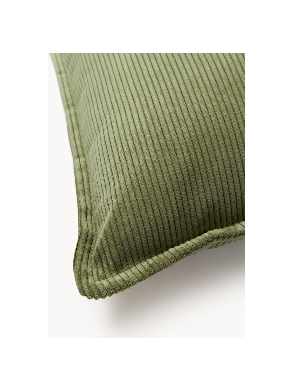 Coussin canapé en velours côtelé Lennon, Velours côtelé vert olive, larg. 70 x long. 70 cm