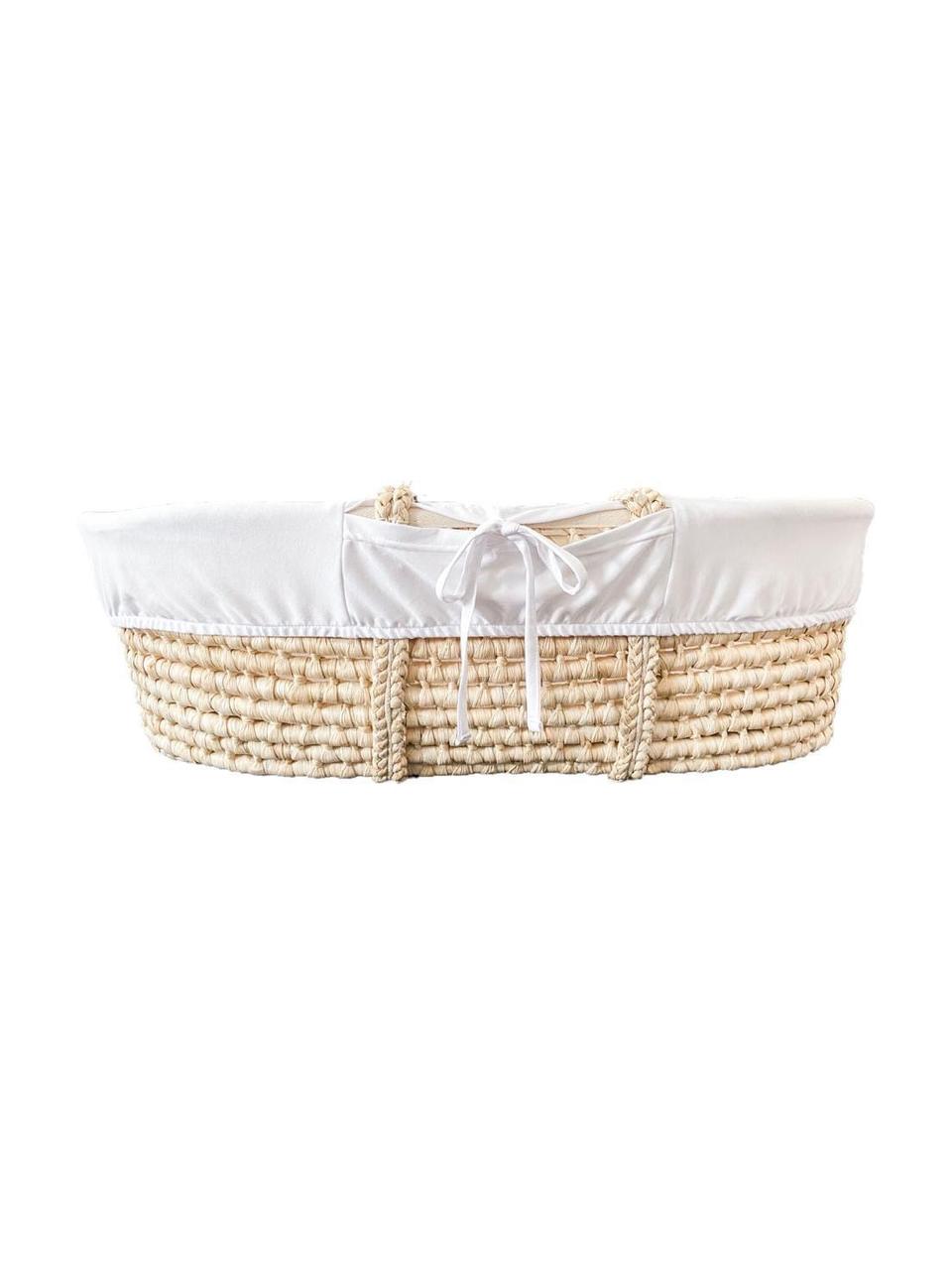 Baby-Korb Moses mit Matratze und Baumwollbezug, 3-tlg., Korb: Naurfaser, Beige, Weiß, B 83 x H 26 cm