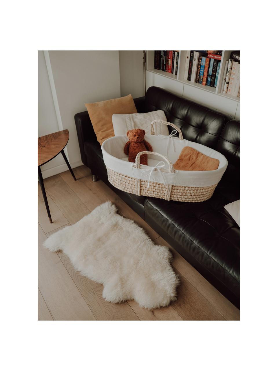 Babymand Moses met matras en katoenen hoes, 3-delig., Mand: natuurlijke vezel Matras , Beige, wit, B 83 x H 26 cm
