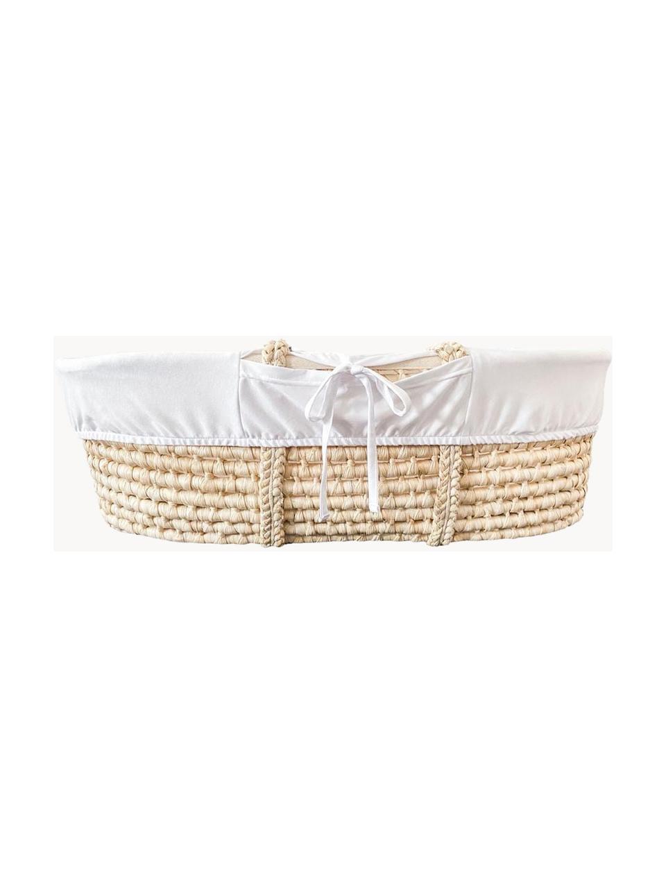 Babymand Moses met matras en katoenen hoes, set van 3, Mand: natuurlijke vezel Matras , Lichtbeige, wit, B 83 x H 26 cm