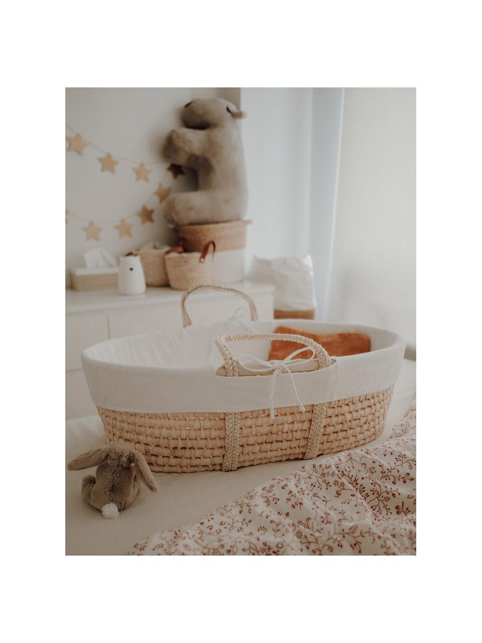 Babymand Moses met matras en katoenen hoes, set van 3, Mand: natuurlijke vezel Matras , Lichtbeige, wit, B 83 x H 26 cm