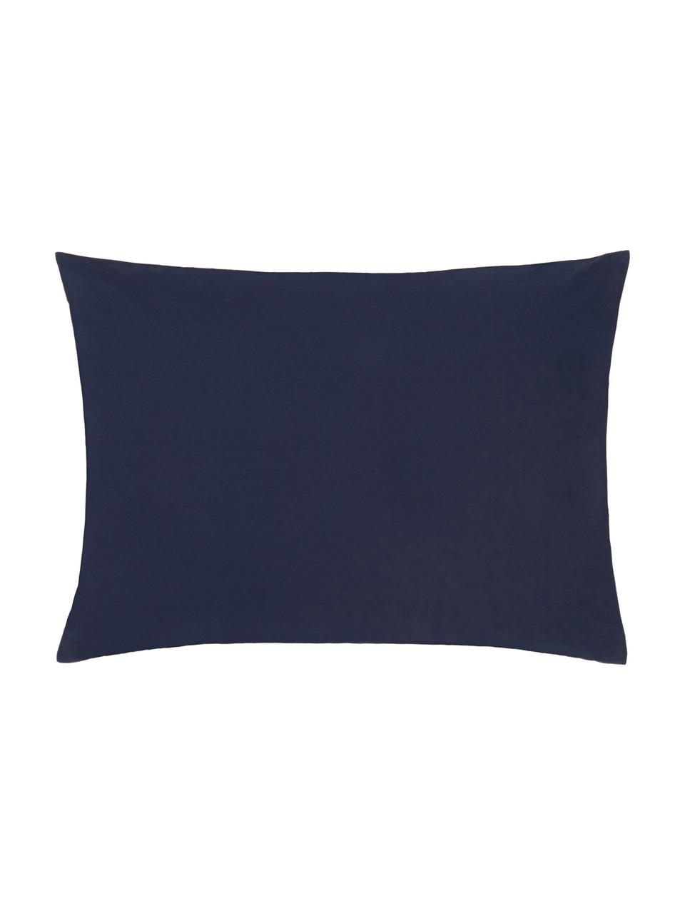 Taies d'oreiller en percale de coton bleu foncé Elsie, 2 pièces, 50 x 70 cm, Bleu foncé, larg. 50 x long. 70 cm