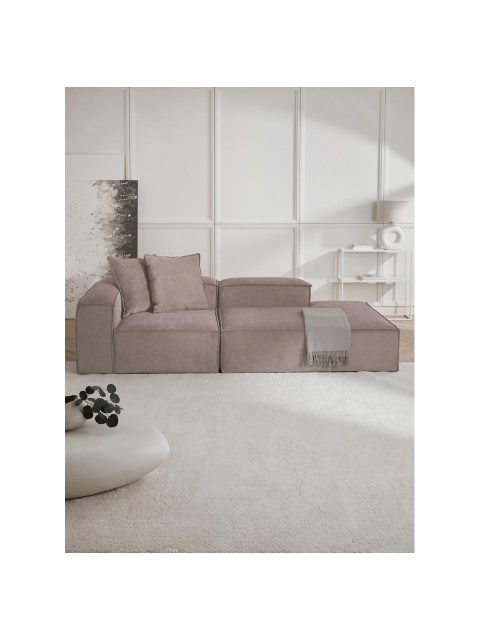 Diván modular de pana Lennon, Tapizado: pana (92% poliéster, 8% p, Estructura: madera de pino maciza, ma, Patas: plástico, Pana gris pardo, An 269 x F 119 cm, respaldo derecho