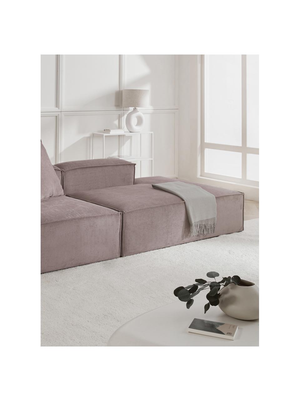 Szezlong modułowy ze sztruksu Lennon, Tapicerka: sztruks (92% poliester, 8, Stelaż: lite drewno sosnowe z cer, Nogi: tworzywo sztuczne Materia, Taupe sztruks, S 269 x G 119 cm, oparcie lewostronne