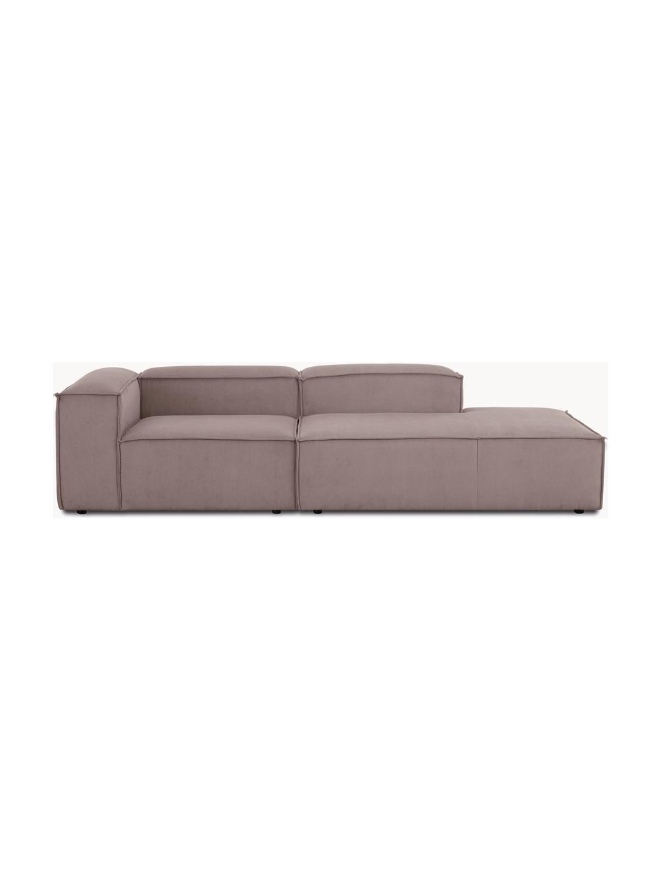 Szezlong modułowy ze sztruksu Lennon, Tapicerka: sztruks (92% poliester, 8, Stelaż: lite drewno sosnowe z cer, Nogi: tworzywo sztuczne Materia, Taupe sztruks, S 269 x G 119 cm, oparcie lewostronne