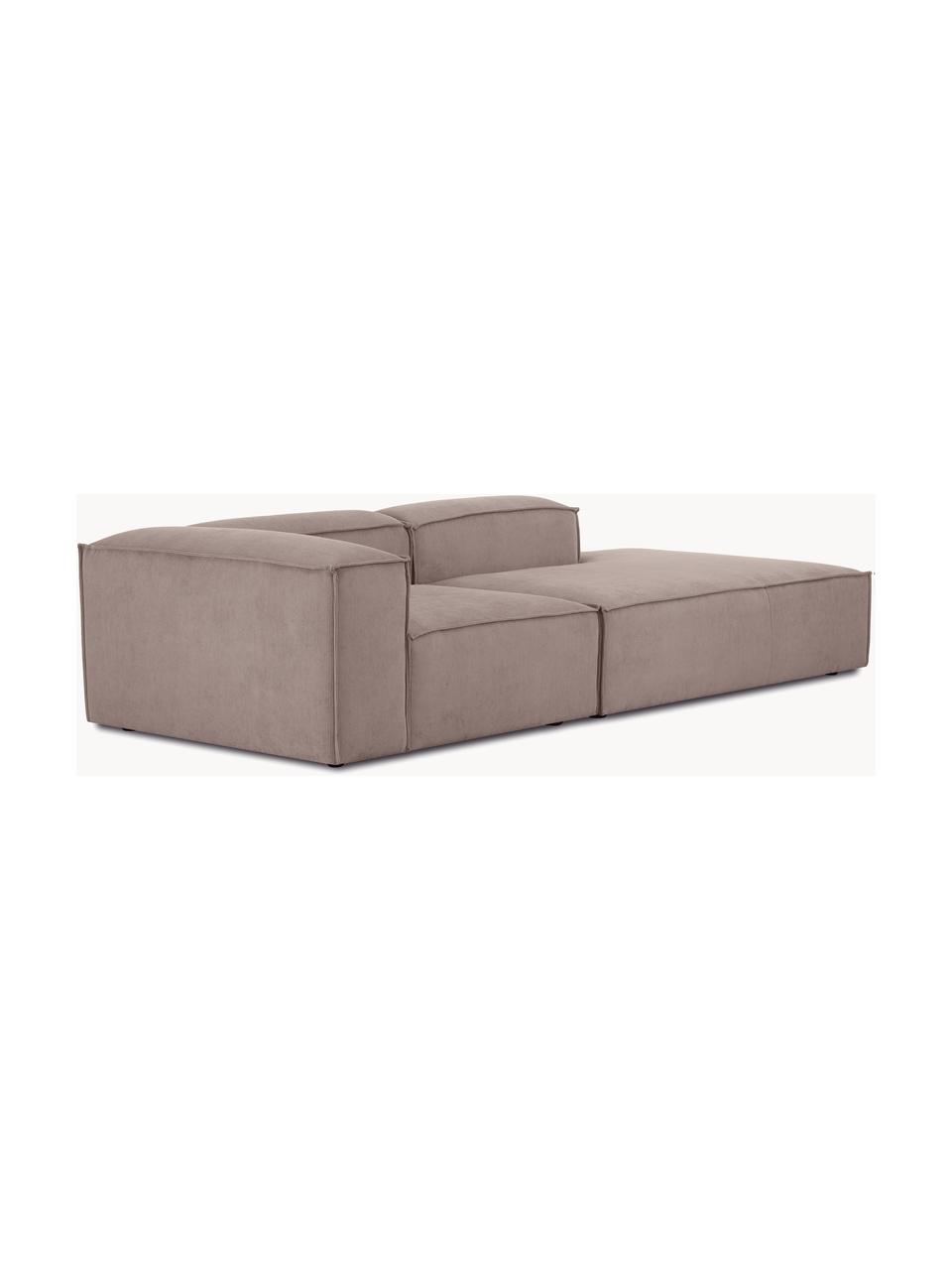 Chaise longue componibile in velluto a coste Lennon, Rivestimento: velluto a coste (92% poli, Rivestimento: schiuma con nucleo di mol, Struttura: legno di pino massiccio, , Piedini: plastica Questo prodotto , Velluto a coste taupe, Larg. 269 x Prof. 119 cm, schienale a destra