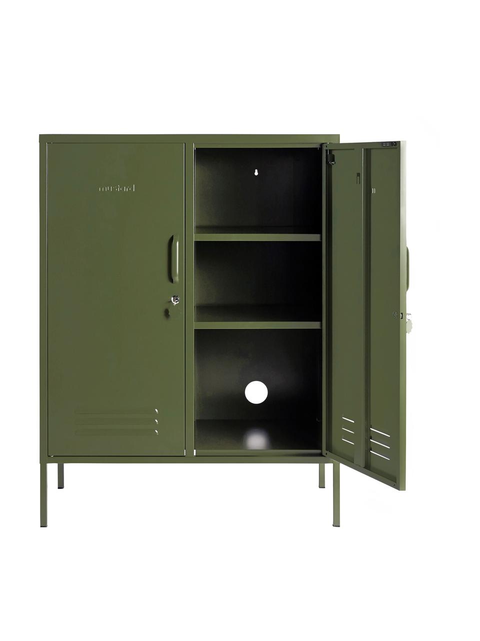 Credenza alta in metallo The Midi, Acciaio verniciato a polvere, Verde scuro, Larg. 85 x Alt. 111 cm