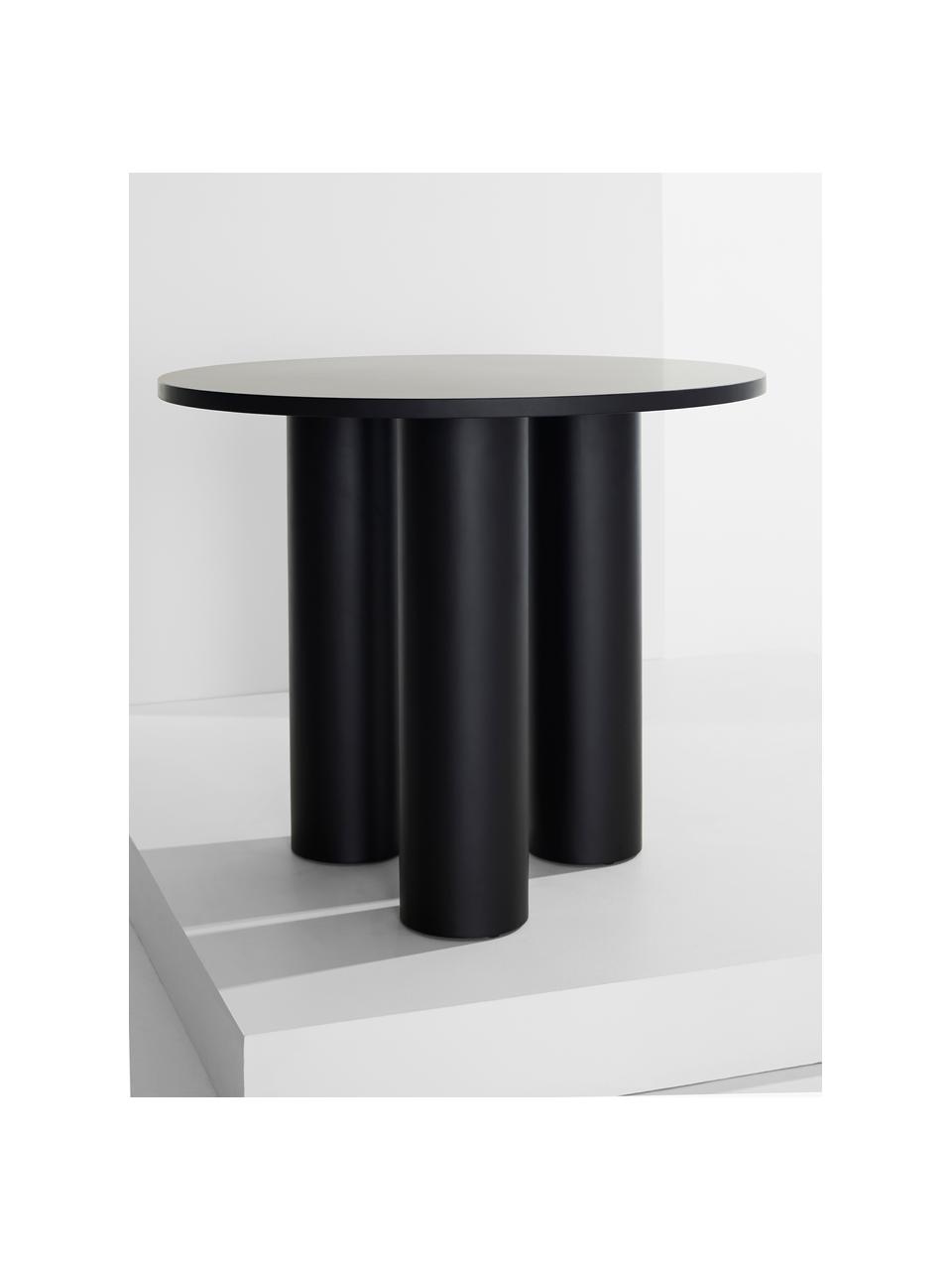 Table ronde Colette, Ø 90 cm, MDF avec placage en bois de noyer, laqué, certifié FSC, Noir, Ø 90 x haut. 72 cm