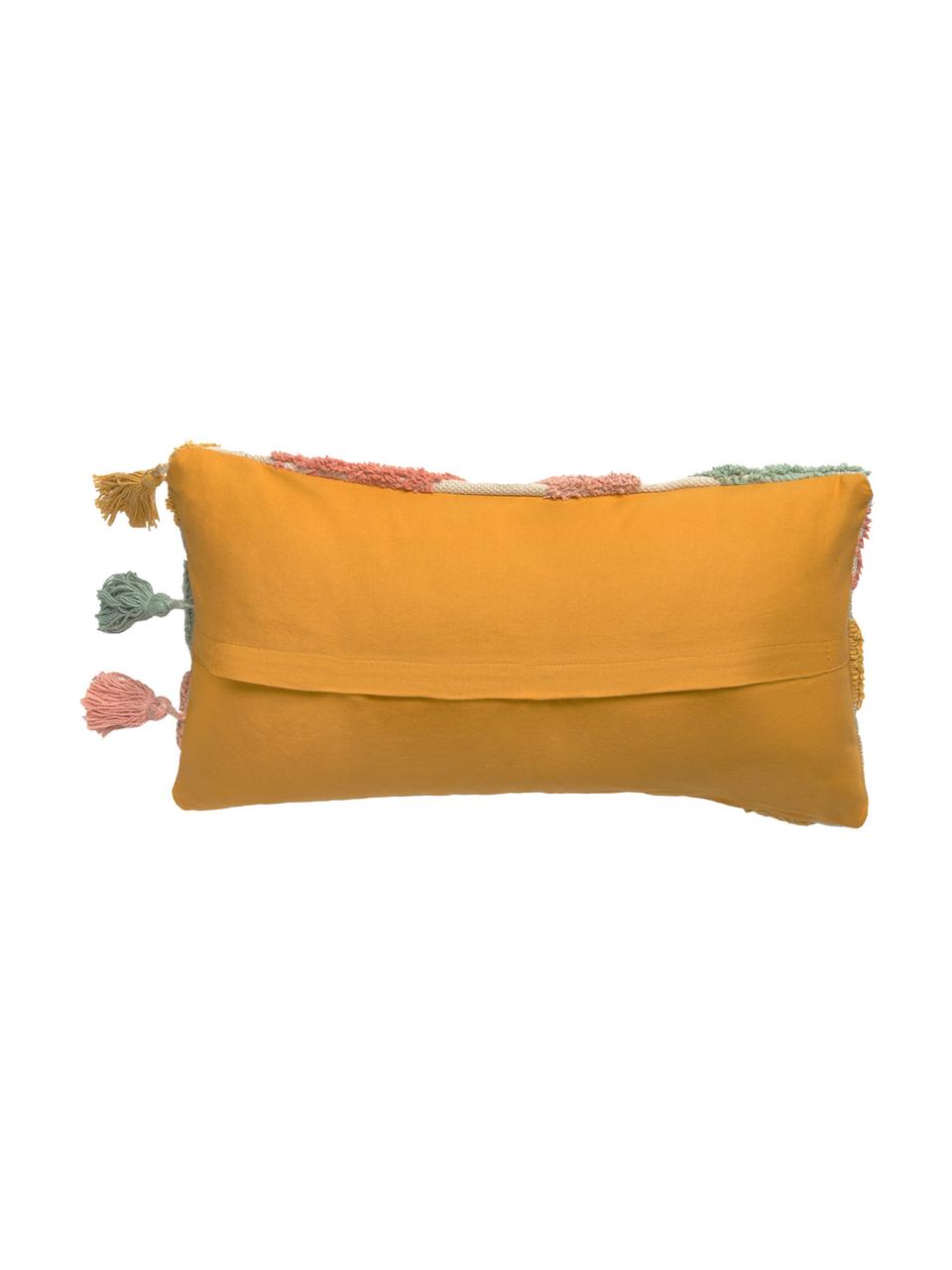 Kissenhülle Arco mit buntem Strukturmuster und Quasten, 100% Baumwolle, Beige, Mehrfarbig, 30 x 60 cm
