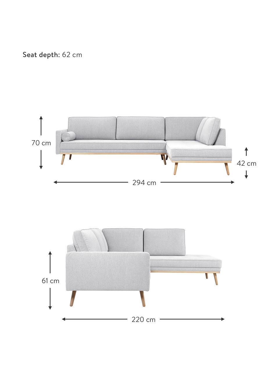 Canapé d'angle 4 places gris clair Saint, Tissu gris clair, larg. 294 x prof. 220 cm