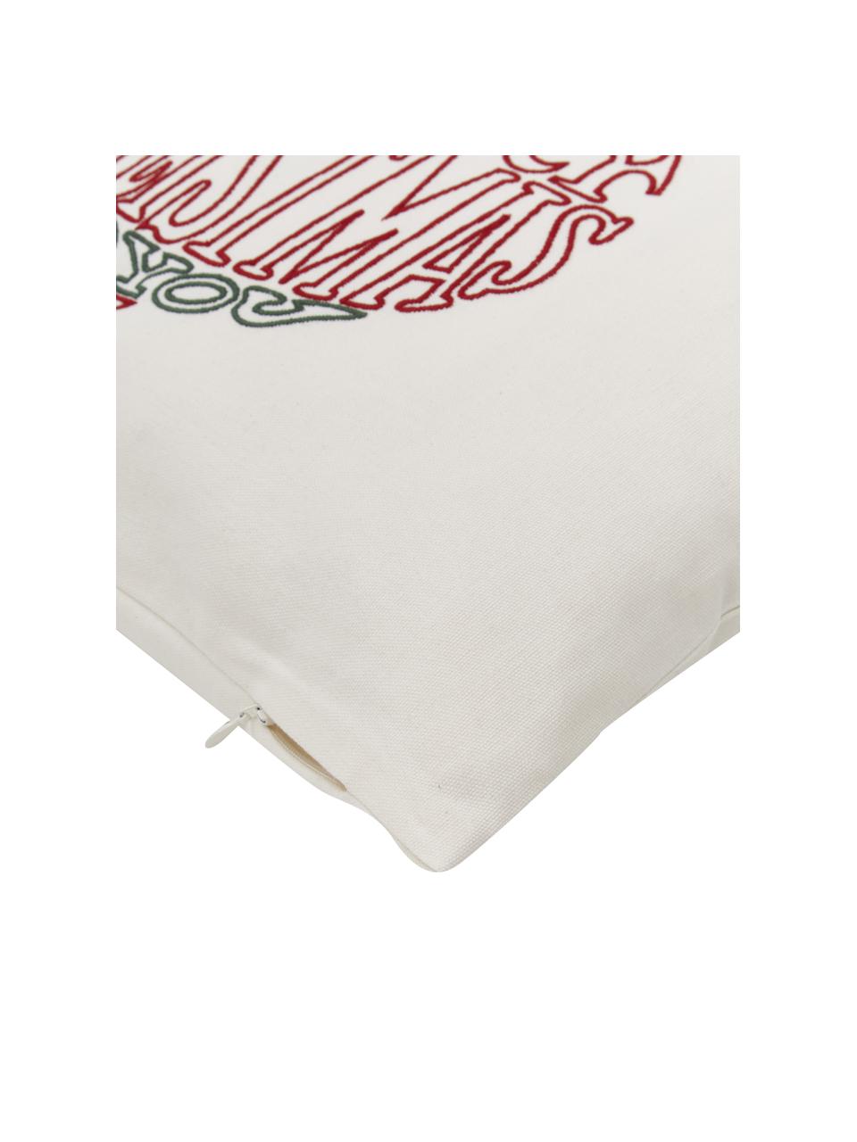 Funda de cojín bordada navideña Finn, 100% algodón, Blanco, rojo, An 45 x L 45 cm