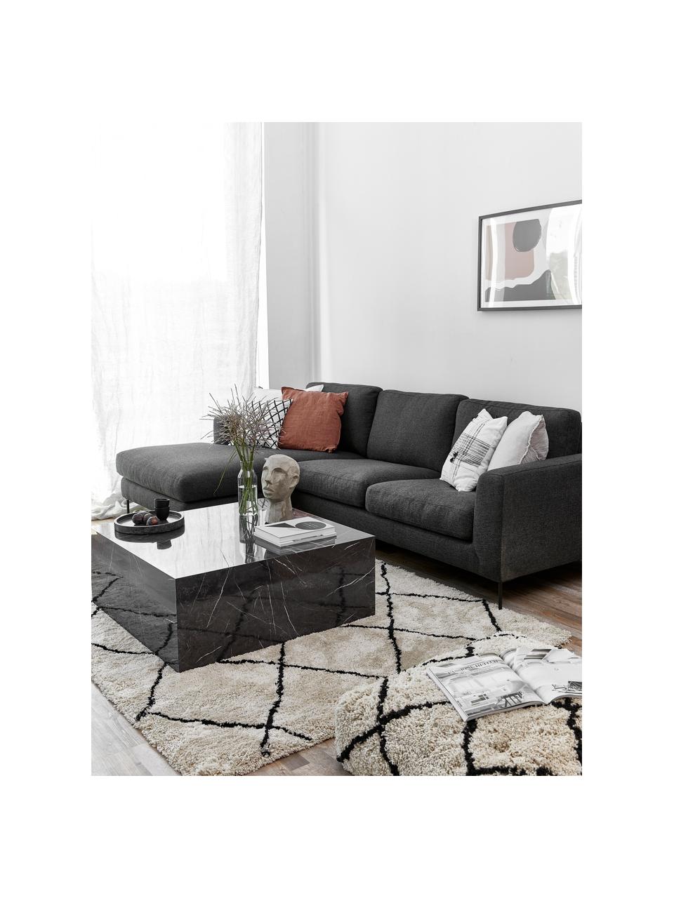 Canapé d'angle 4 places avec pieds en métal Cucita, Tissu anthracite, larg. 302 x prof. 163 cm, méridienne à gauche