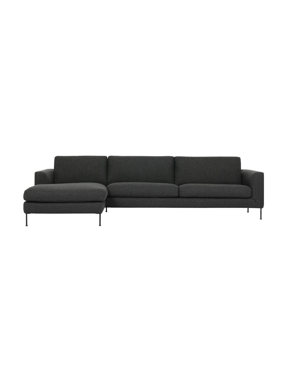 Sofá rinconera Cucita (4 plazas), Tapizado: tejido (100% poliéster) A, Estructura: madera de pino maciza, Patas: metal pintado, Tejido gris antracita, An 302 x F 163 cm, chaise longue izquierda