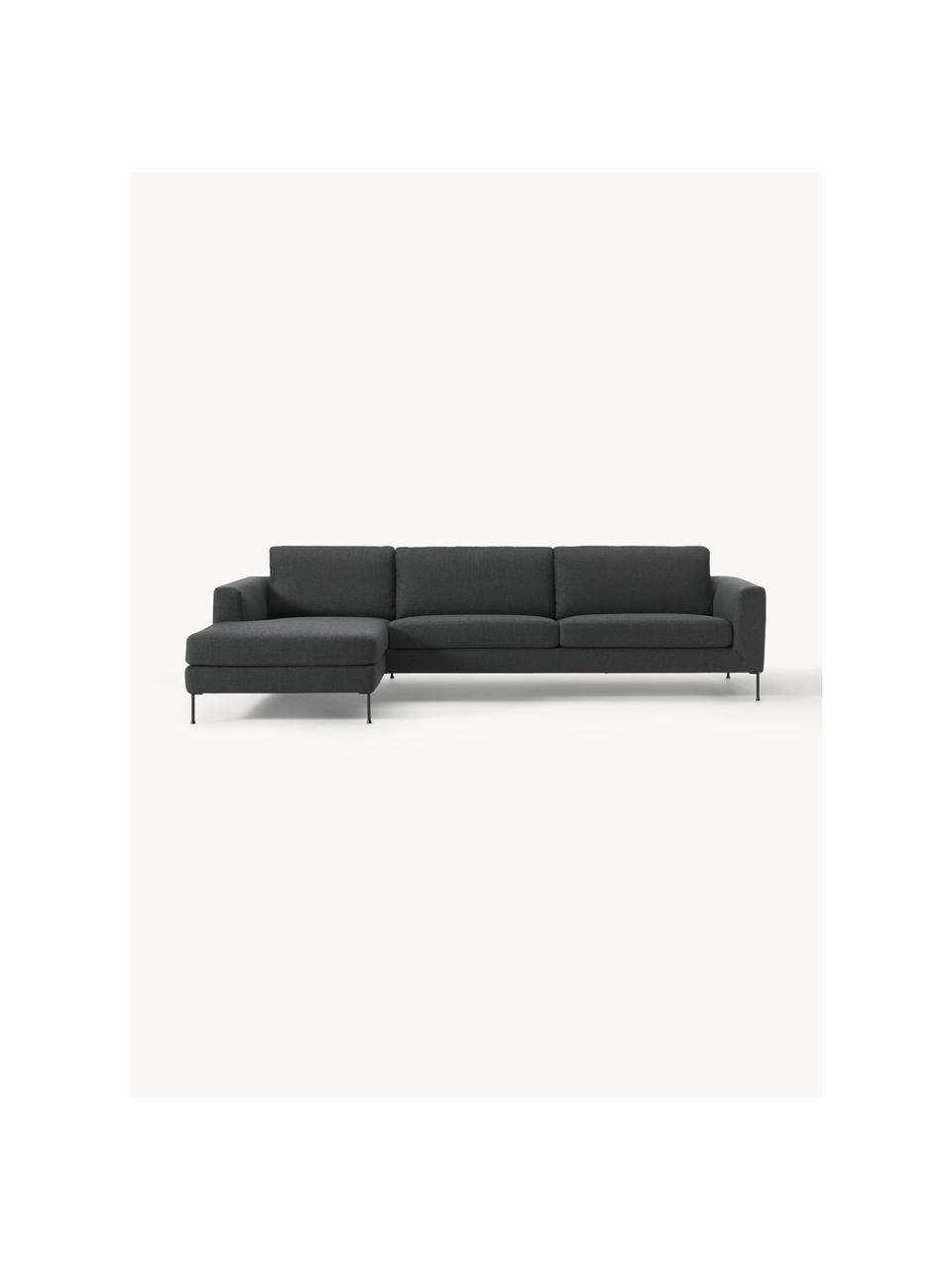 Ecksofa Cucita (4-Sitzer), Bezug: Webstoff (100% Polyester), Gestell: Massives Kiefernholz, Füße: Metall, lackiert Dieses P, Webstoff Anthrazit, B 302 x T 163 cm, Eckteil rechts