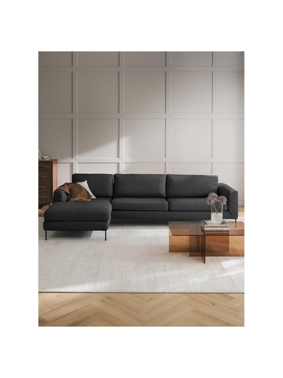 Divano angolare 4 posti Cucita, Rivestimento: tessuto (100% poliestere), Struttura: legno di pino massiccio, Piedini: metallo laccato Questo pr, Tessuto antracite, Larg. 302 x Prof. 163 cm, chaise longue a sinistra