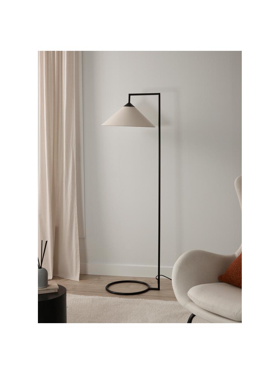 Leeslamp Iris, Lampenkap: linnen (100% polyester), Lampvoet: verchroomd metaal, Beige, zwart, Ø 45 x H 160 cm