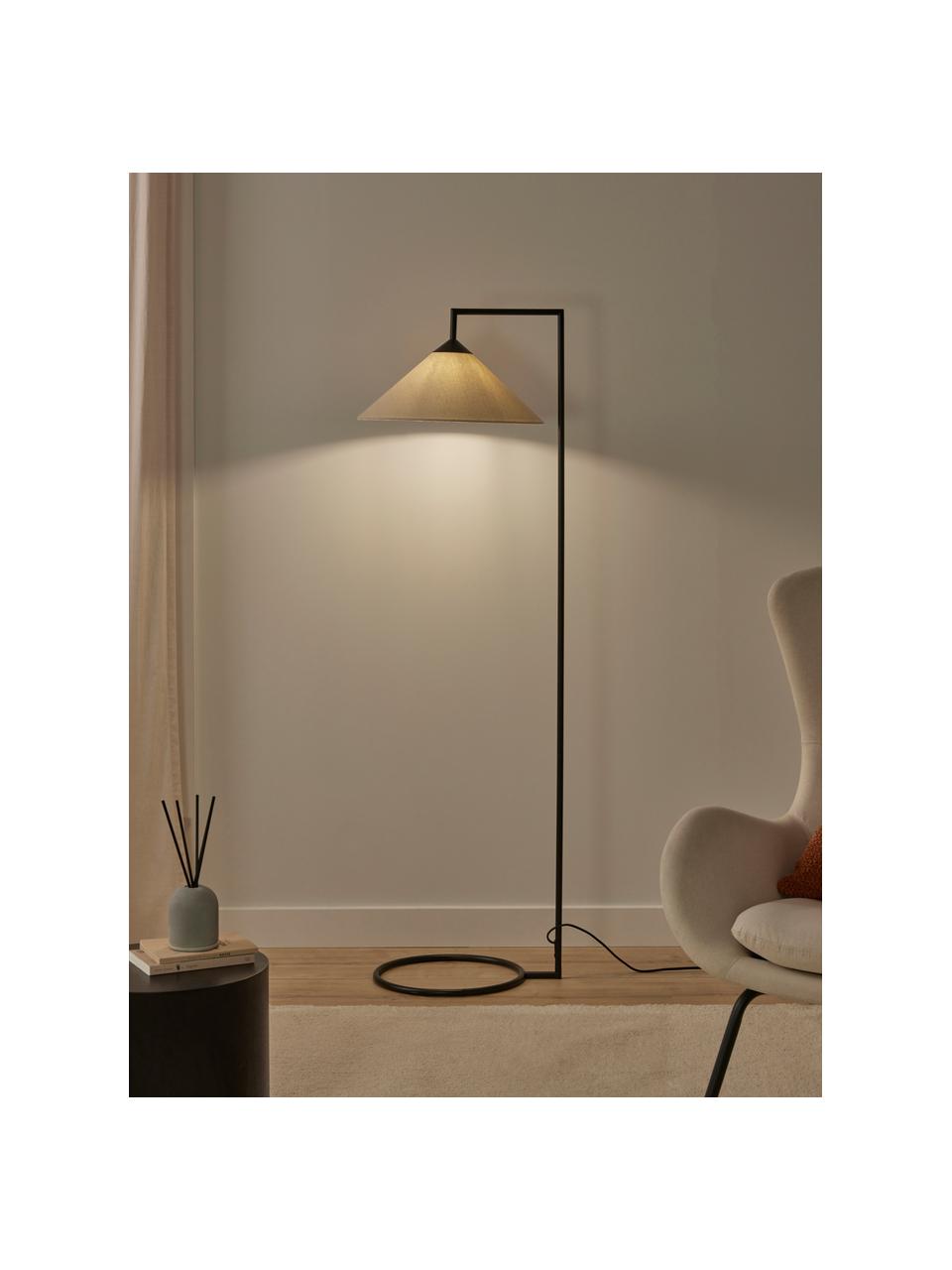 Leeslamp Iris, Lampenkap: linnen (100% polyester), Lampvoet: verchroomd metaal, Beige, zwart, H 160 cm