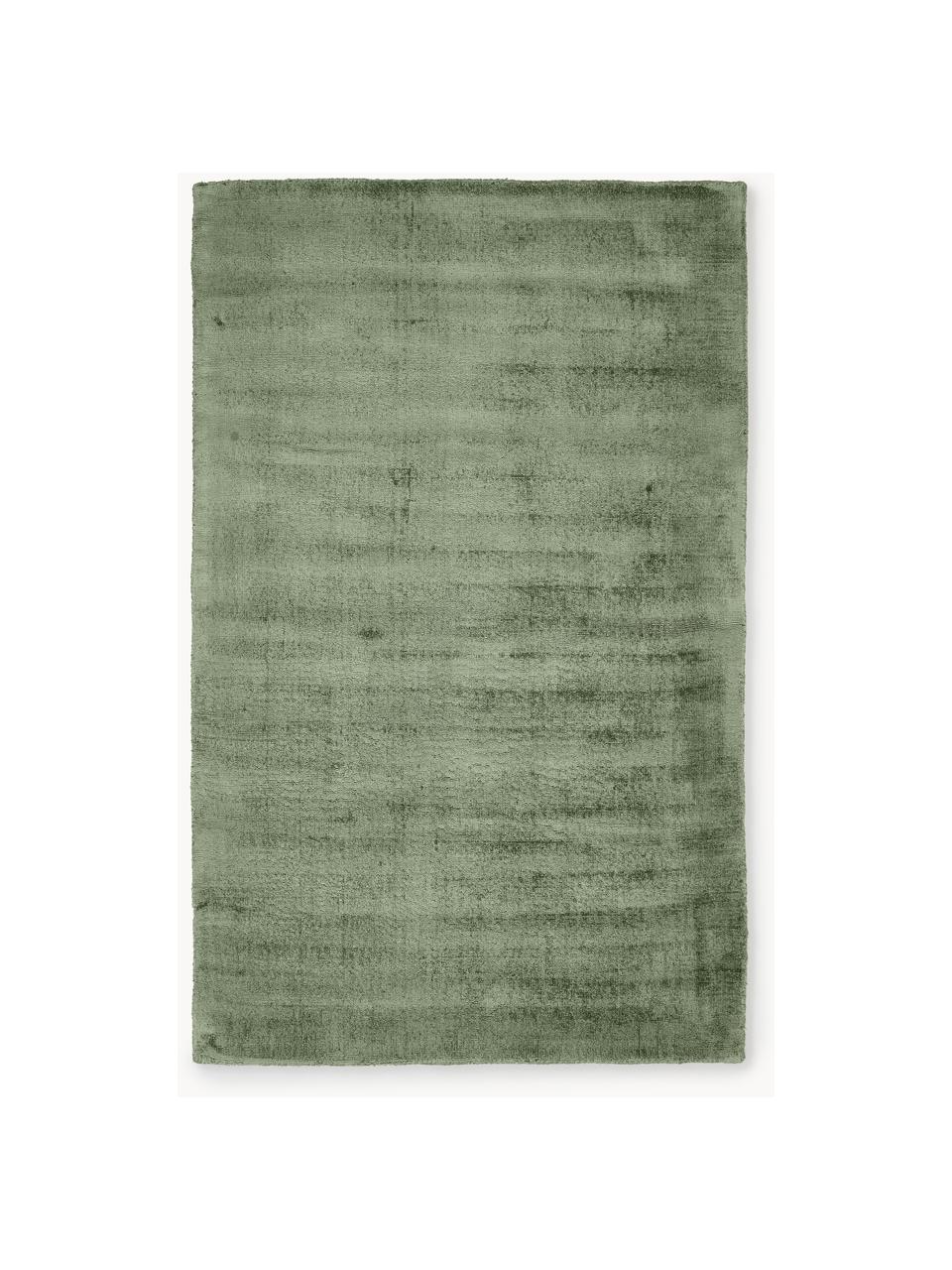Alfombra artesanal de viscosa Jane, Parte superior: 100% viscosa, Reverso: 100% algodón, Verde oscuro, An 200 x L 300 cm (Tamaño L)