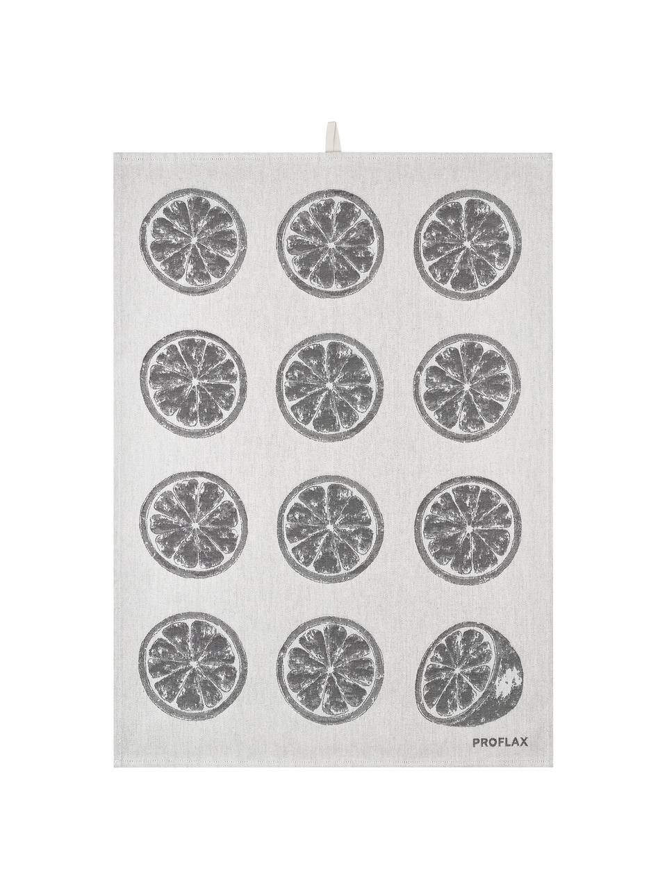 Baumwoll-Geschirrtücher Zitrone, 2er-Set, 100% Baumwolle, Grautöne, 50 x 70 cm