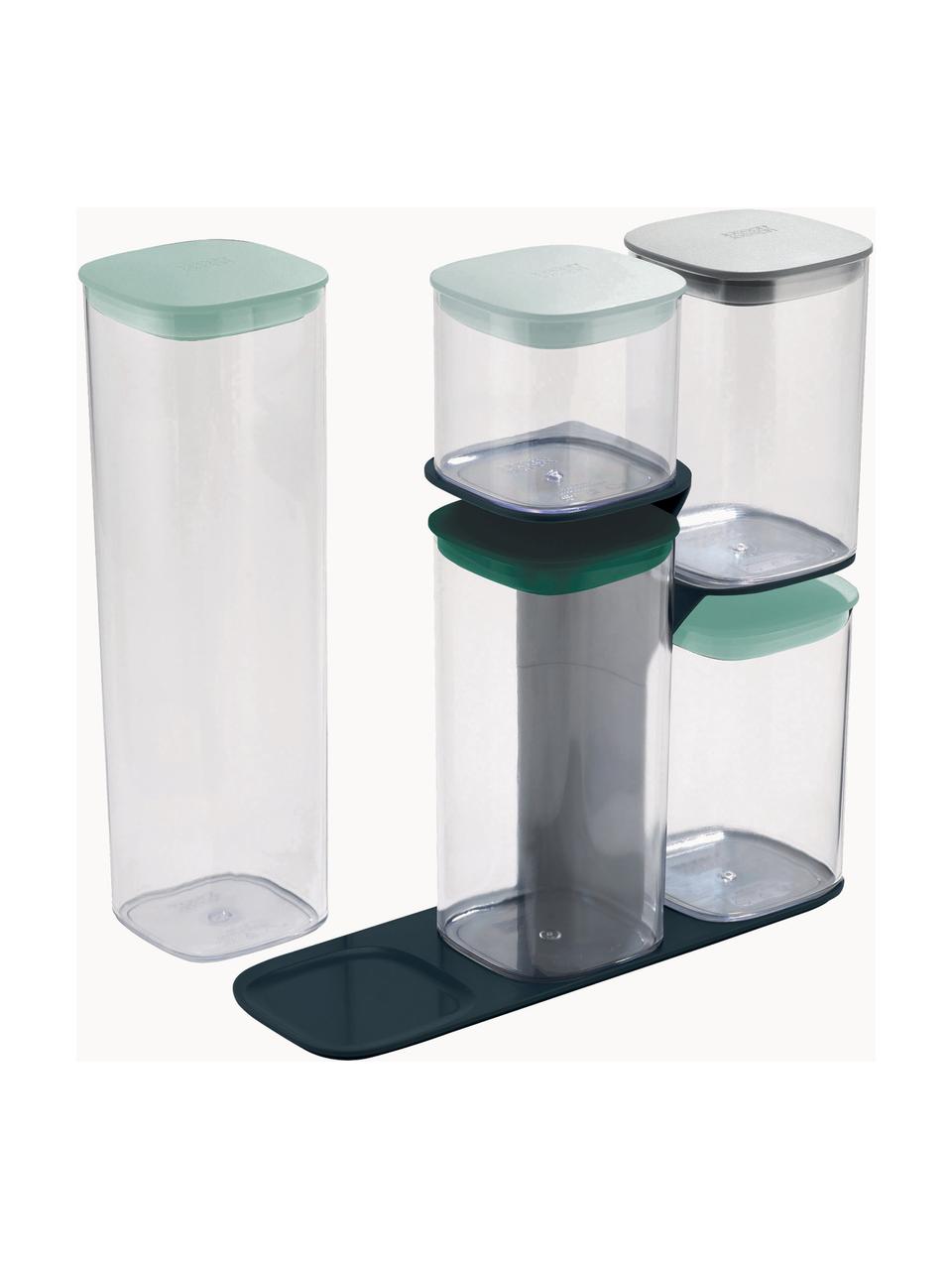 Aufbewahrungsbehälter Podium, 6er-Set, SAN-Kunststoff, Silikon, HIPS-Kunststoff, Grüntöne, Transparent, Set mit verschiedenen Größen