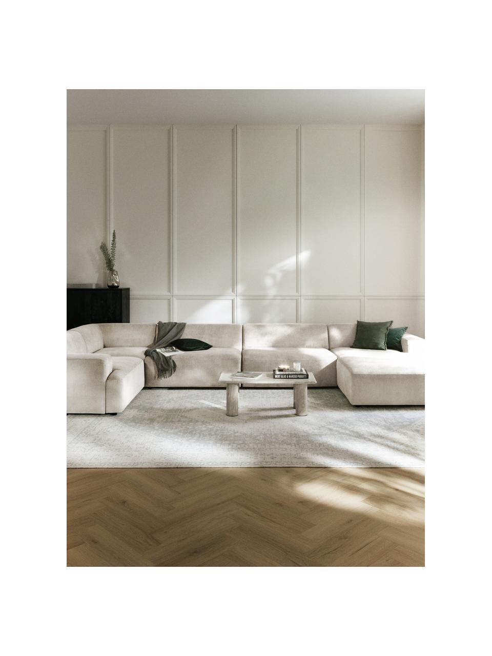 Salon lounge XL en velours côtelé Melva, Velours côtelé beige, larg. 458 x prof. 220 cm, dossier à droite