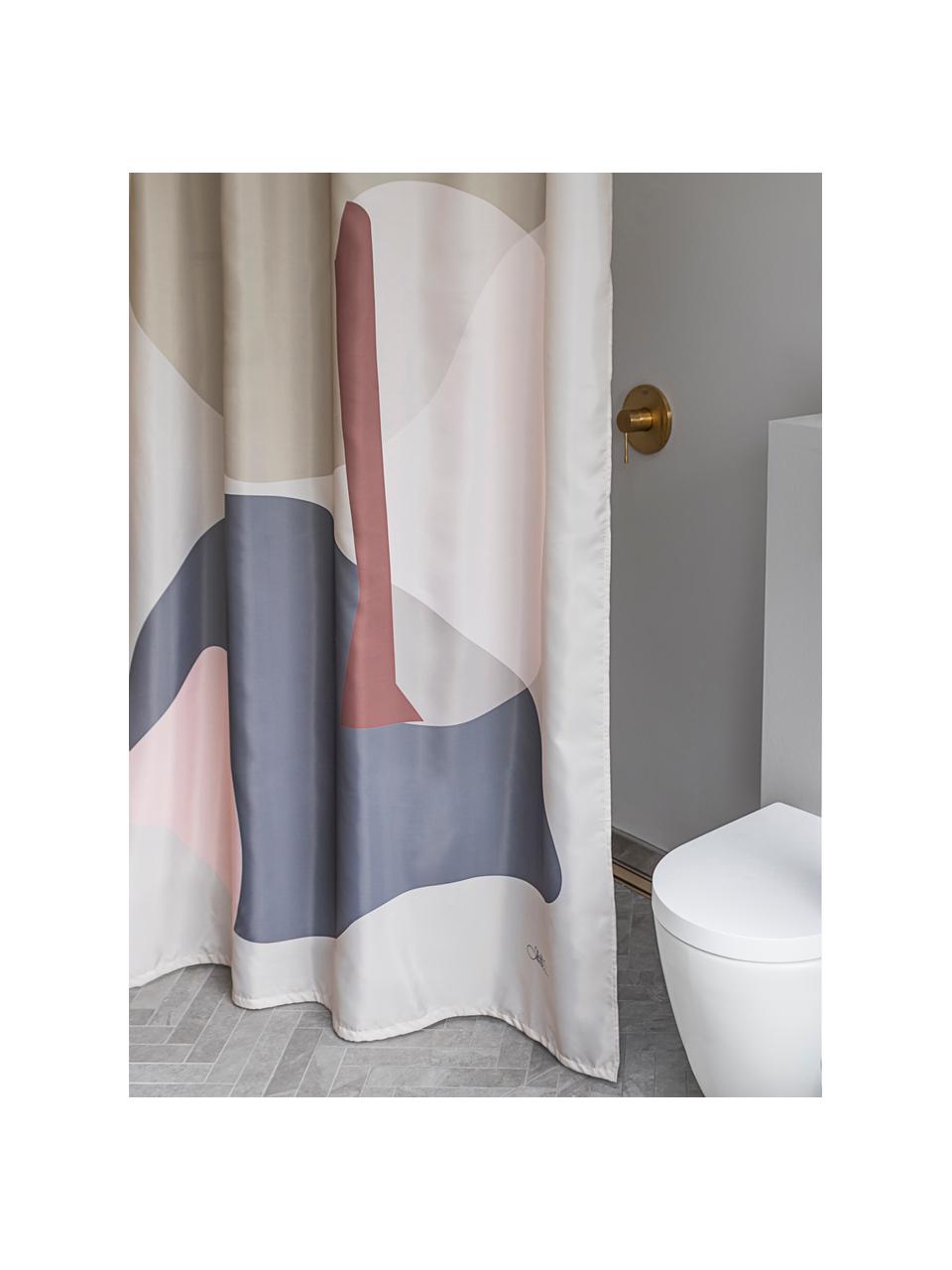 Tenda da doccia con motivo astratto Gallery, Poliestere, Beige, rosa, grigio, Larg. 150 x Lung. 200 cm