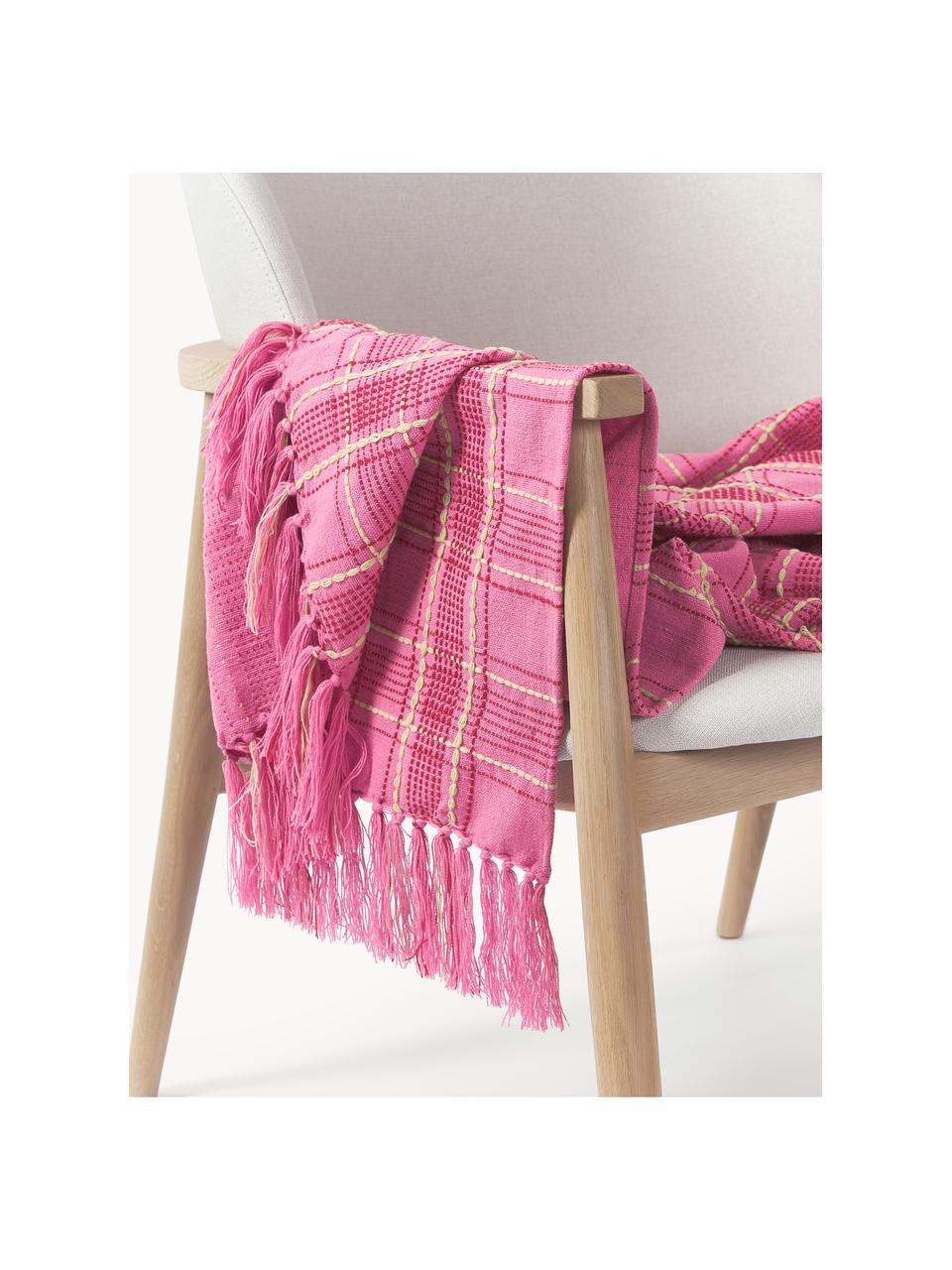 Kockovaná deka so strapcami Orla, Akryl, Ružová, svetlozelená, Š 130 x D 170 cm