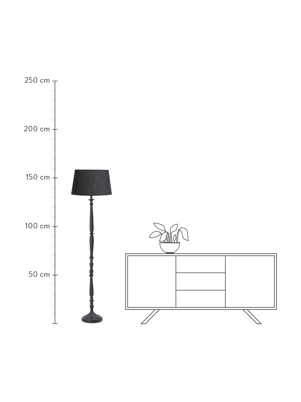 Stehlampe Bera aus Holz, Lampenschirm: Leinen, Schwarz, Ø 42 x H 159 cm