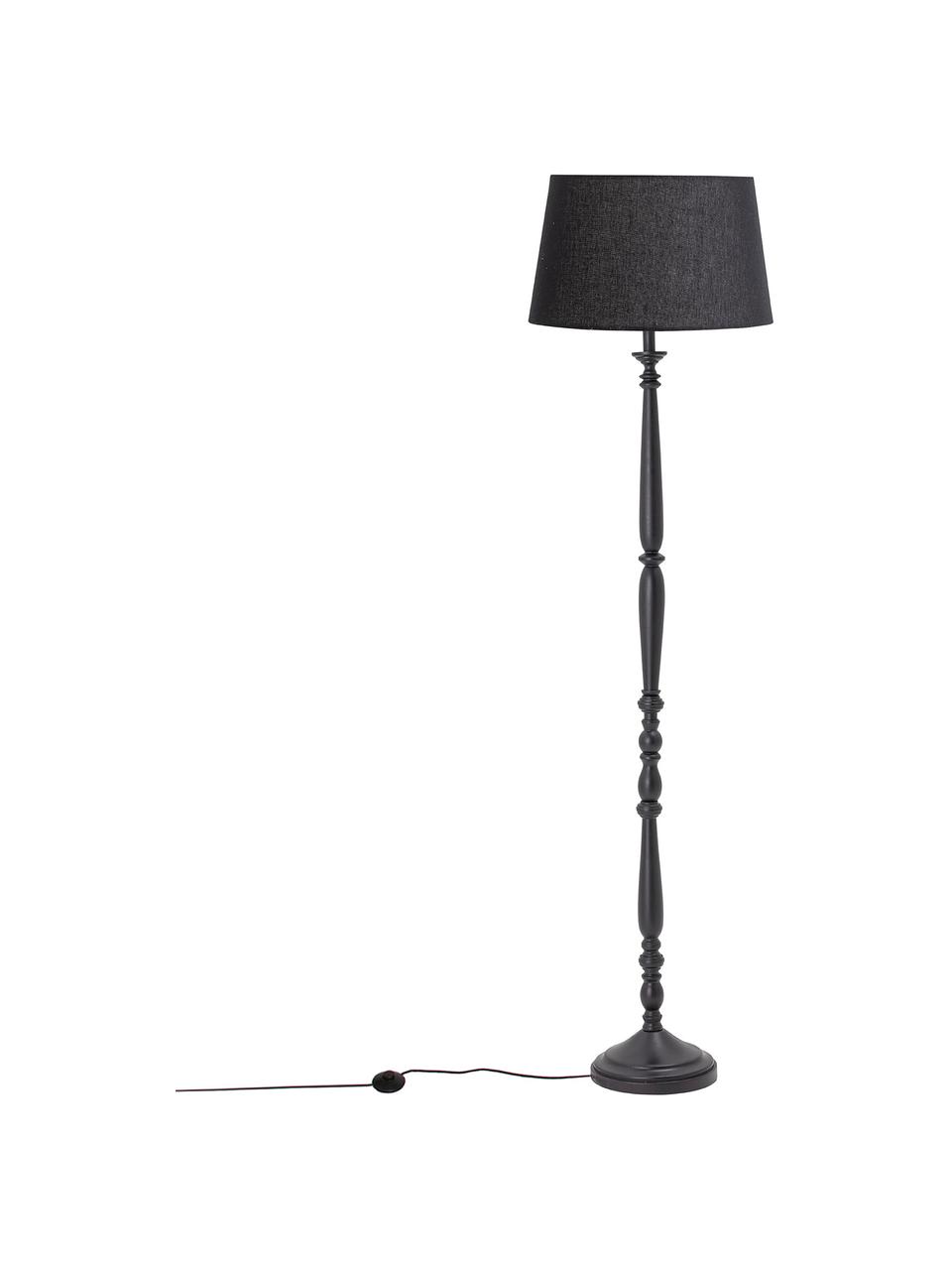 Vloerlamp Bera van hout, Lampenkap: linnen, Lampvoet: rubberhout, gecoat, Zwart, Ø 42 x H 159 cm